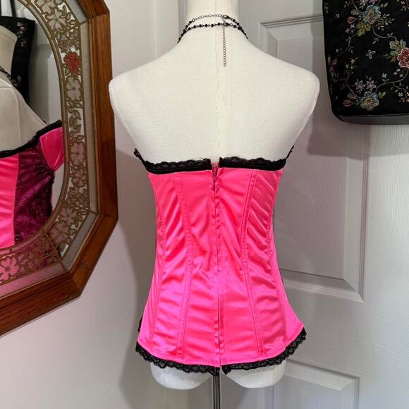 Wet Seal Native Intimates Hot Pink & Black Lace Strapless Bustier Top 36B - Picture 4 of 8